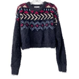 Arizona‎ Jean Co Fuzzy Cropped Aztec Fair Isle Nordic Sweater Sz Woodland Camp